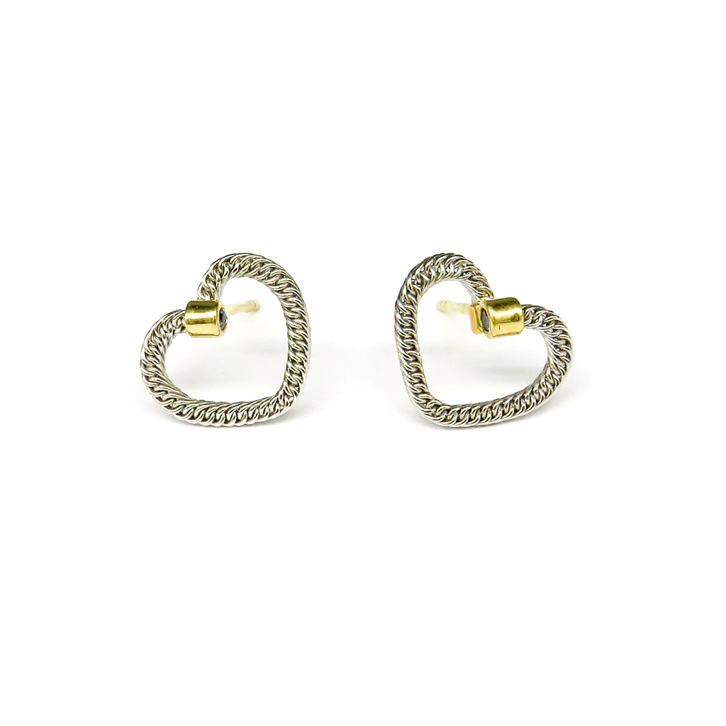 Platinum and gold woven heart studs
