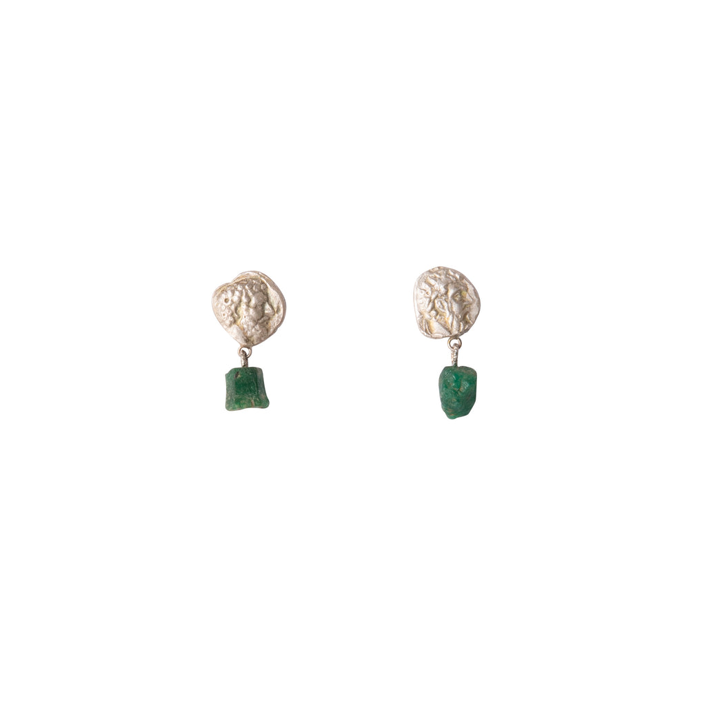 Face studs with emerald chunks