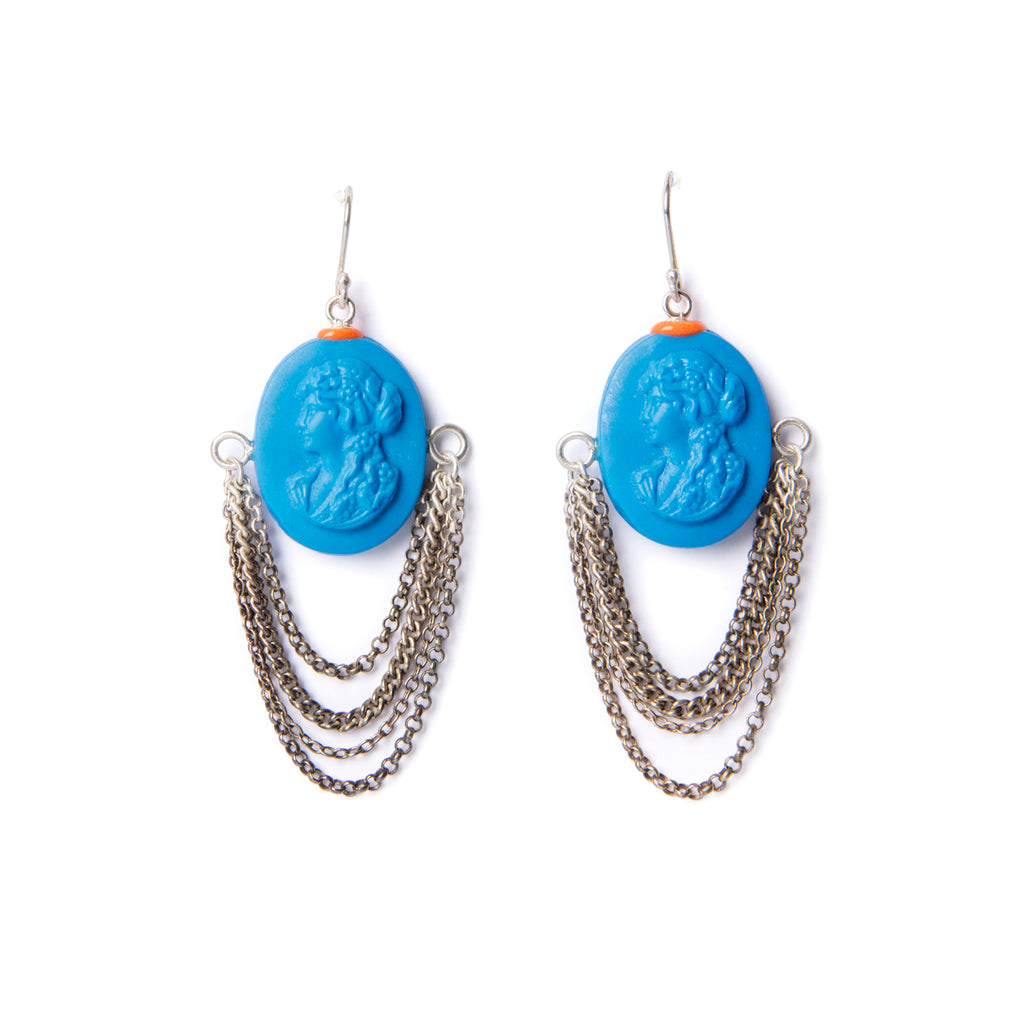 Blue cameo earrings