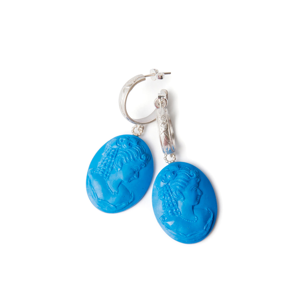 Blue cameo hoop earrings