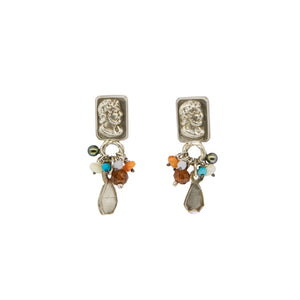 Cameo man studs with bead clusters by Geraldine Fenn