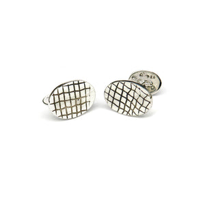 Silver lines pattern oval cufflinks - Tinsel Gallery