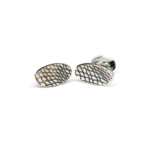 Silver lines pattern long oval cufflinks - Tinsel Gallery