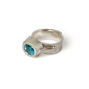 Silver rough ring with natural blue zircon - Tinsel Gallery