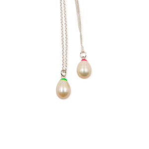 Pearl drop pendants by Geraldine Fenn